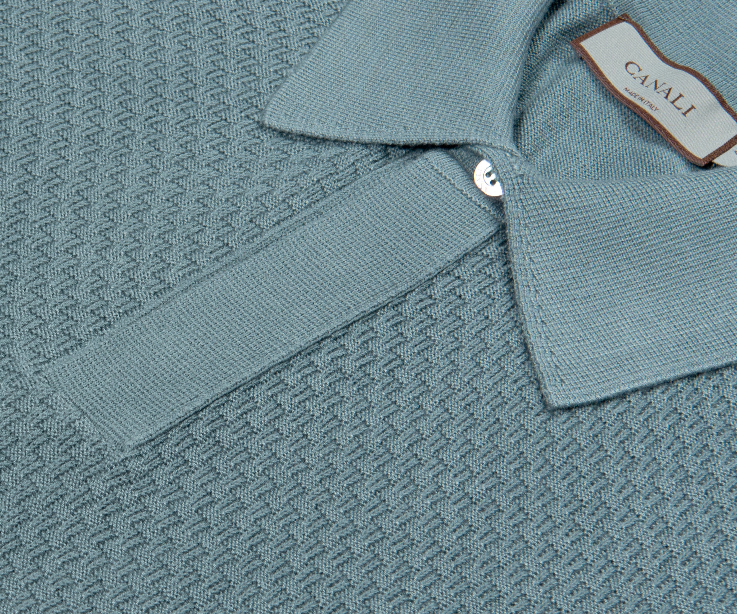 Canali Textured Knitted Polo Sky Blue