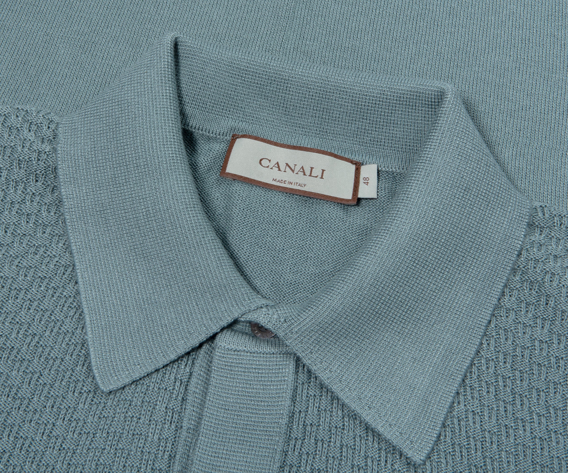 Canali Textured Knitted Polo Sky Blue