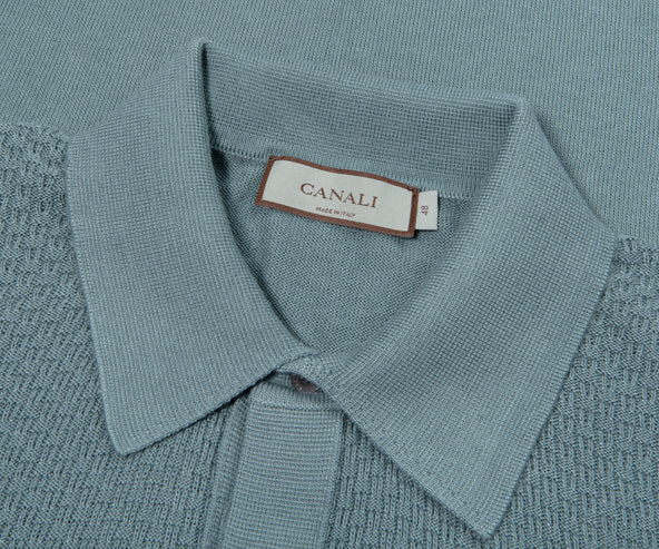 Canali Textured Knitted Polo Sky Blue