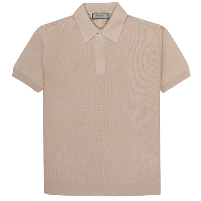 Canali Textured Knitted Polo Stone