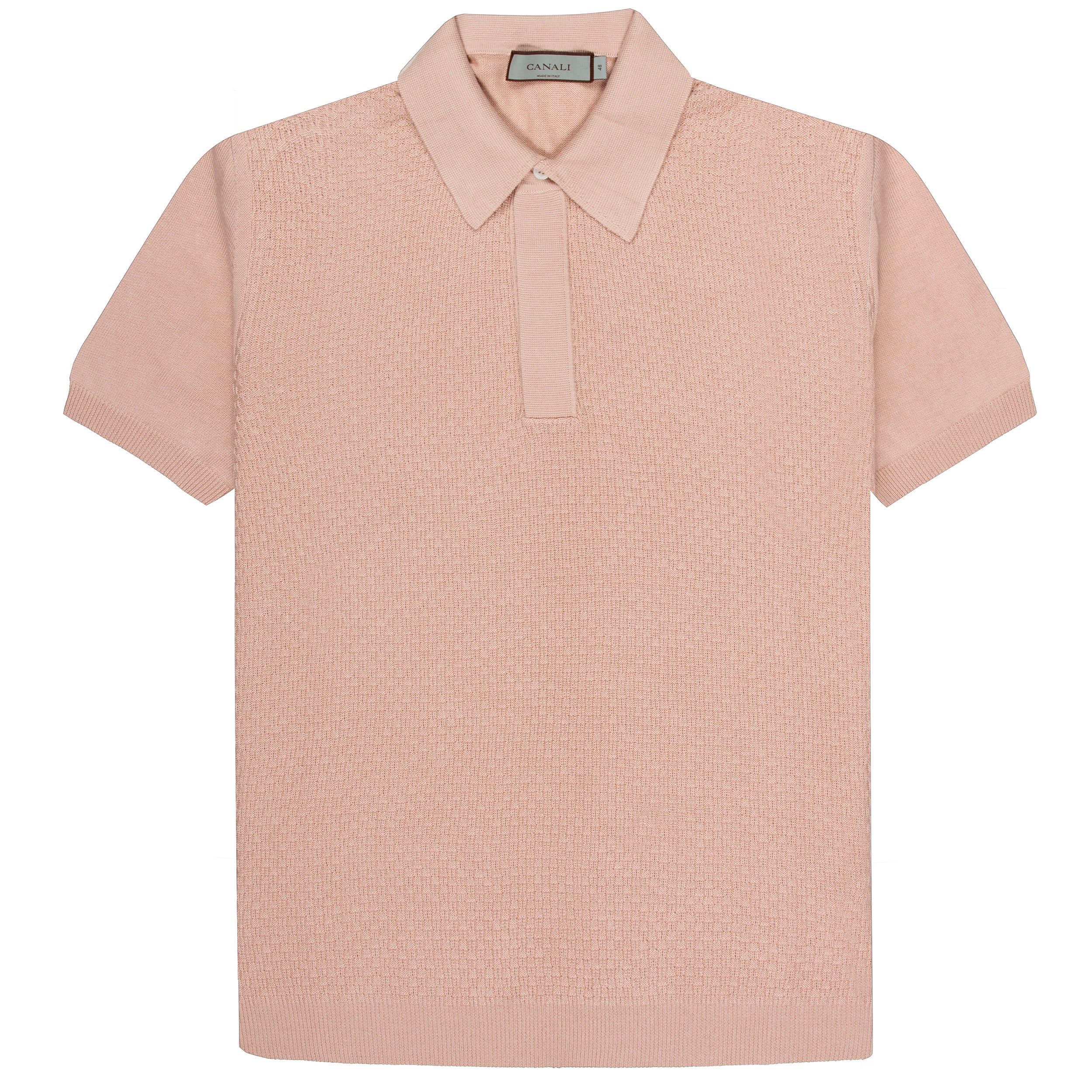Canali Textured Knitted Polo Sky Pink