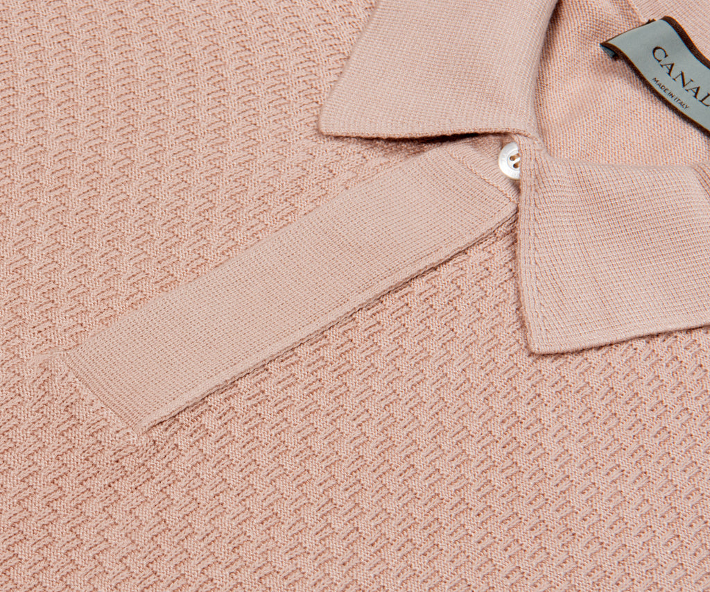 Canali Textured Knitted Polo Sky Pink