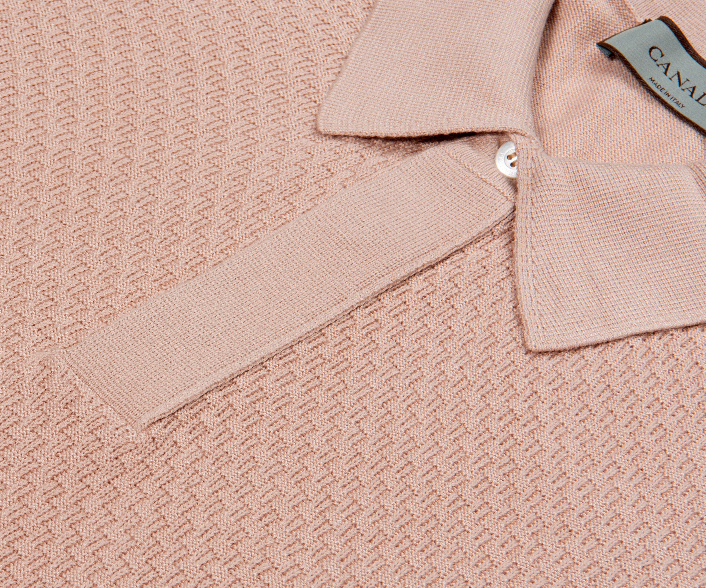 Canali Textured Knitted Polo Sky Pink