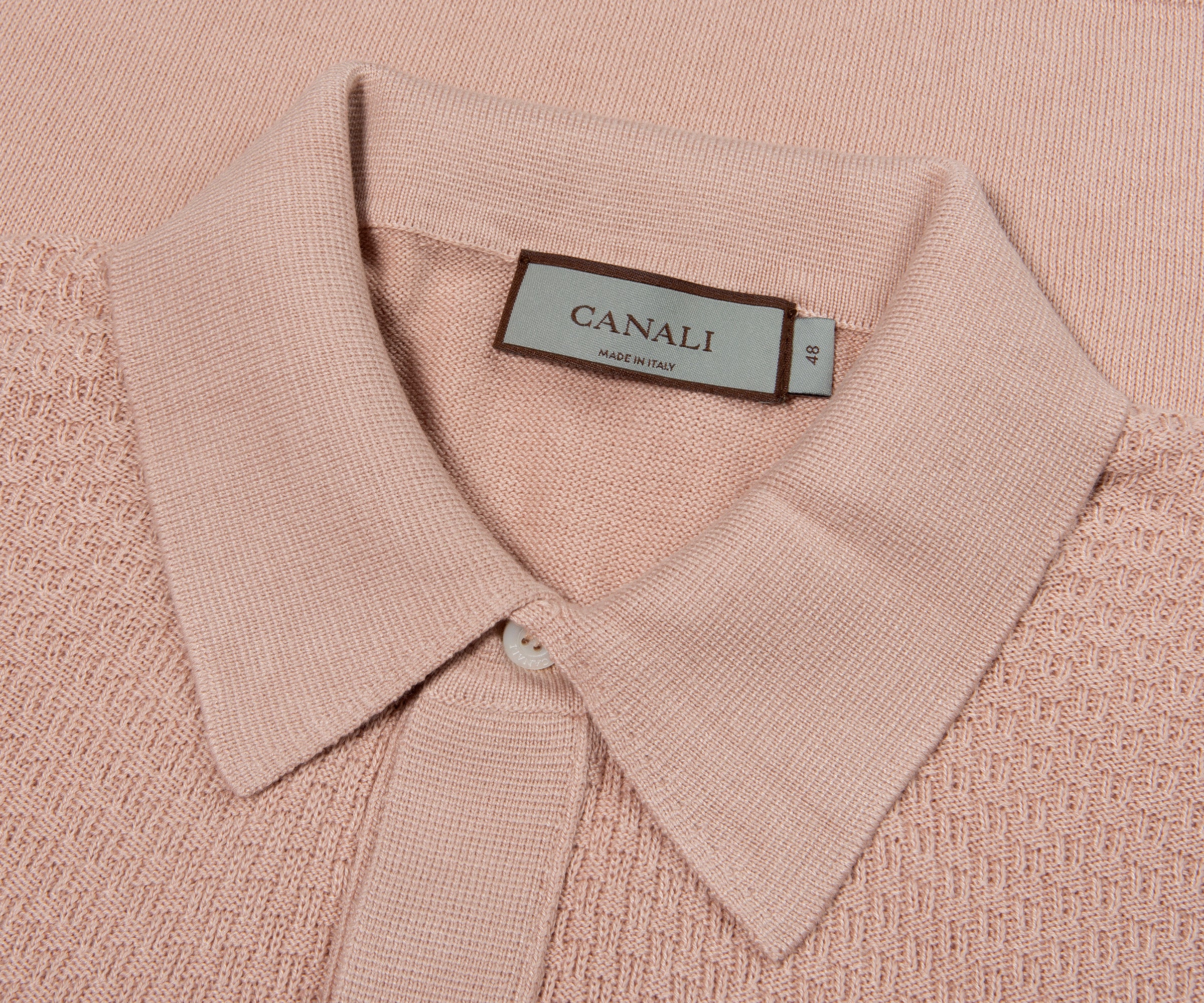 Canali Textured Knitted Polo Sky Pink
