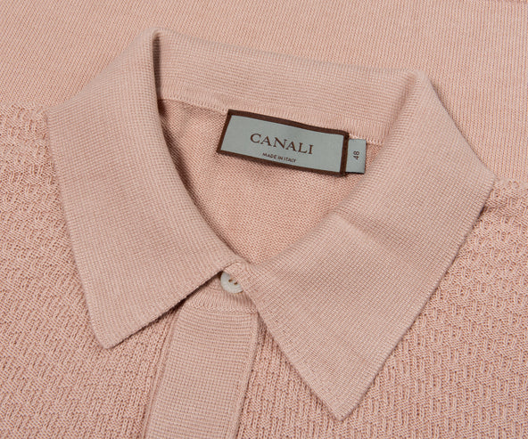 Canali Textured Knitted Polo Sky Pink