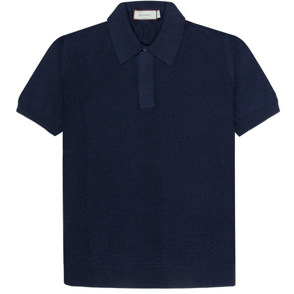 Canali Textured Knitted Polo Navy