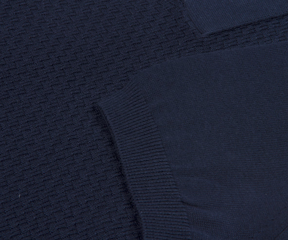 Canali Textured Knitted Polo Navy