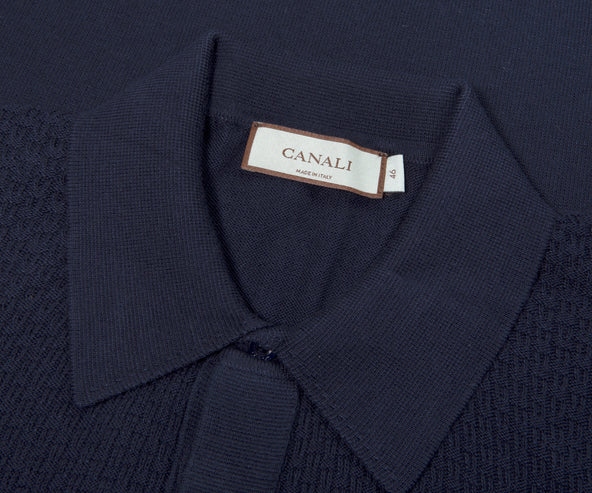 Canali Textured Knitted Polo Navy