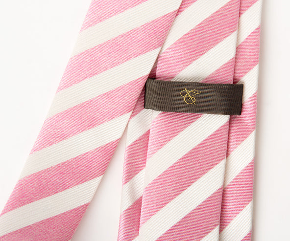 Canali College Stripe Silk Tie Pink/White