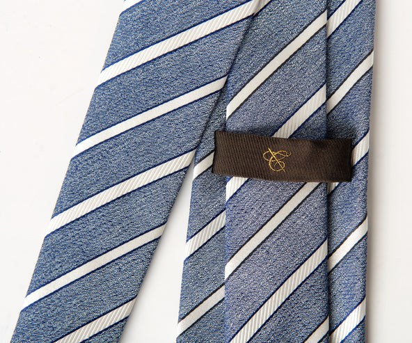 Canali Diagonal Stripe Silk Tie Blue/White