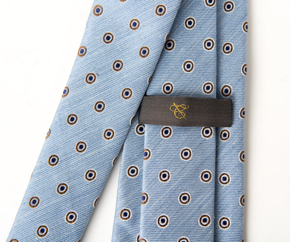 Canali Spot Lined Silk Tie Sky Blue/Brown