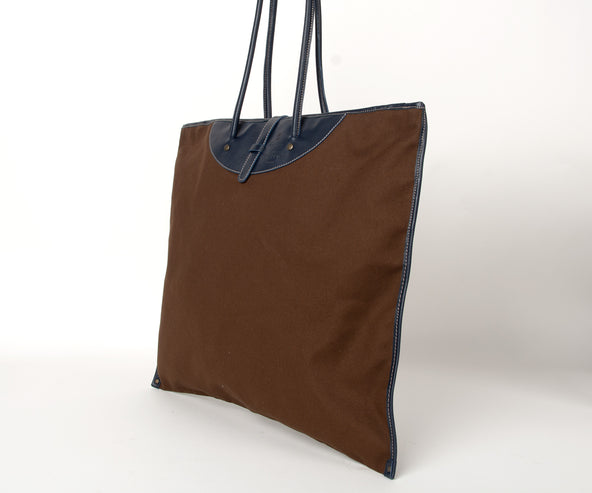 CALABRESE Rotolo Shopping Bag Canvas And Leather Trim Chocolate Brown