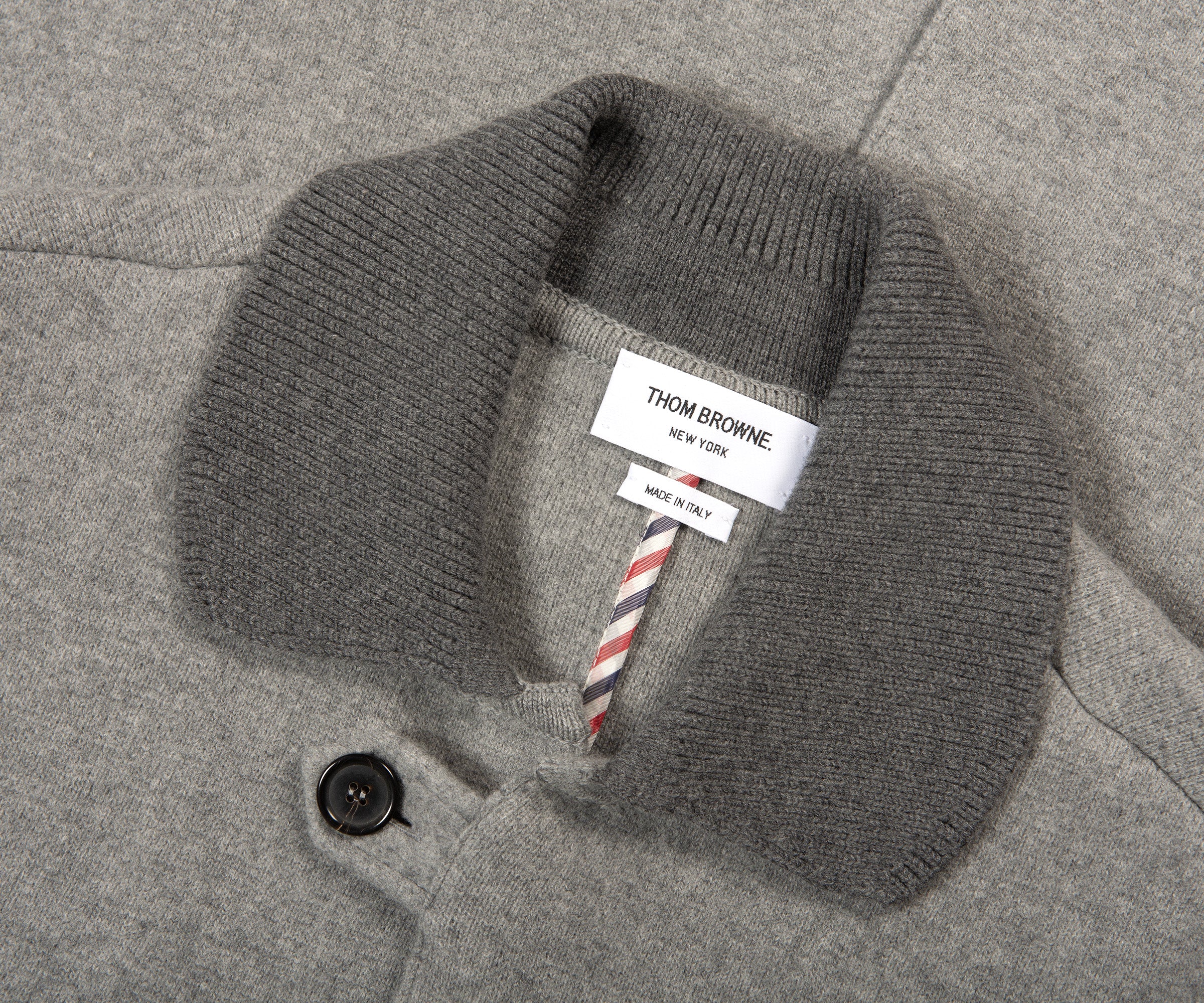 Thom Browne Boiled Wool Long Car Coat Light Grey