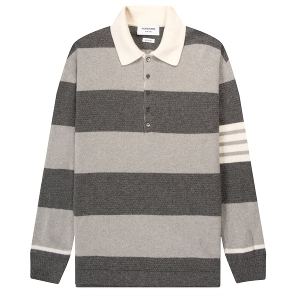 Thom Browne Bar Striped Rugby Polo Grey