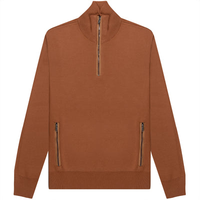 HUGO BOSS Padrone 1/4 Zip Merino Wool Knit Rust