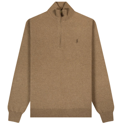Polo Ralph Lauren Classic Logo 1/4 Zip Knit Honey Brown Heather