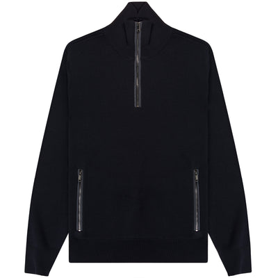 HUGO BOSS Padrone 1/4 Zip Merino Wool Knit Navy