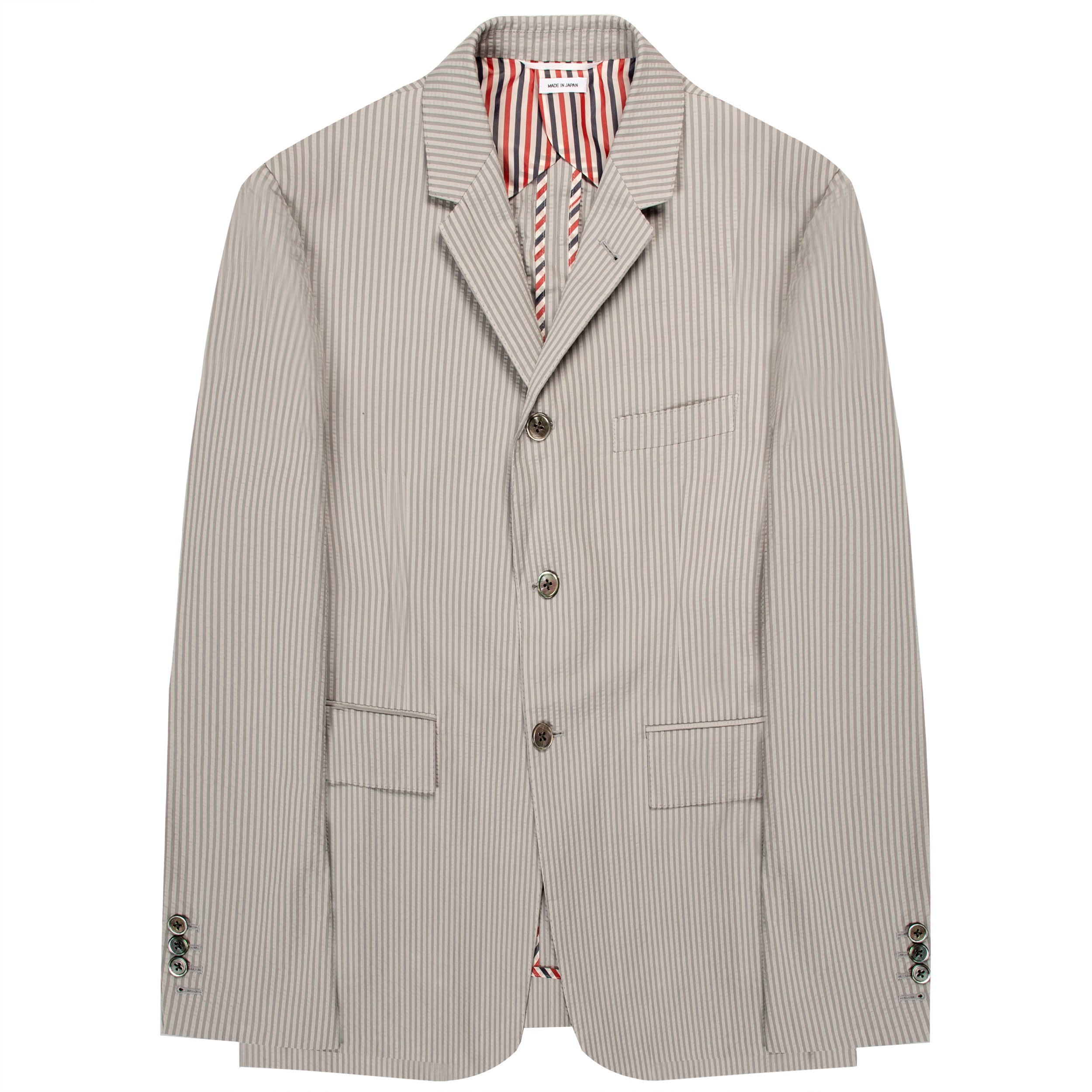 Thom Browne Seersucker Pinstriped Suit Grey