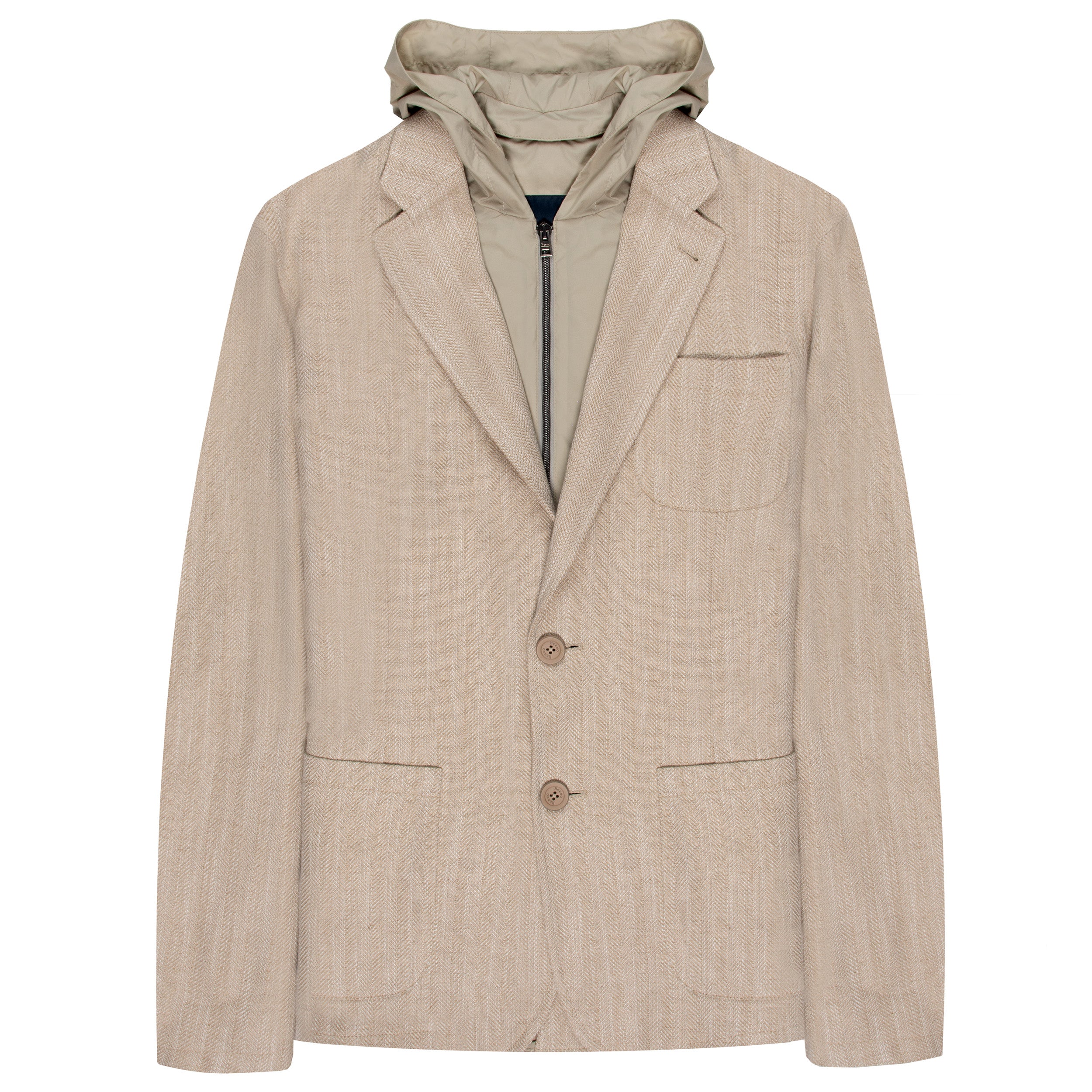 Herno Linen Blazer With Nylon Removable Hood Beige