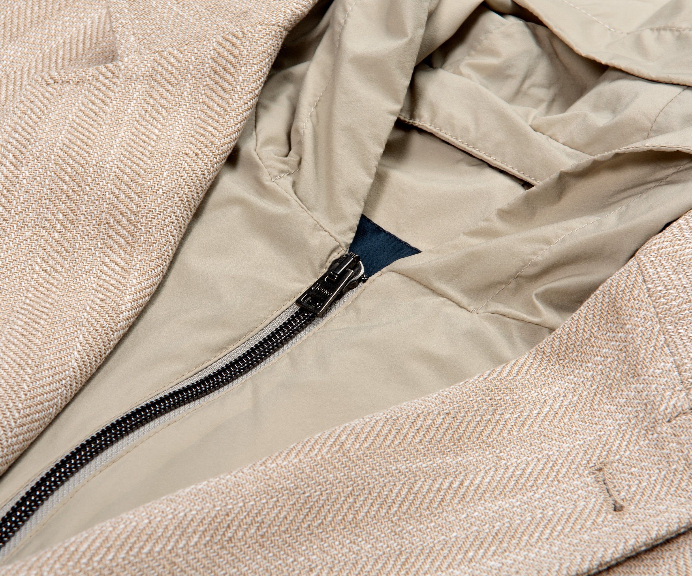 Herno Linen Blazer With Nylon Removable Hood Beige