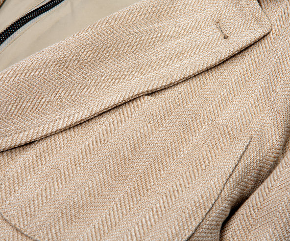 Herno Linen Blazer With Nylon Removable Hood Beige