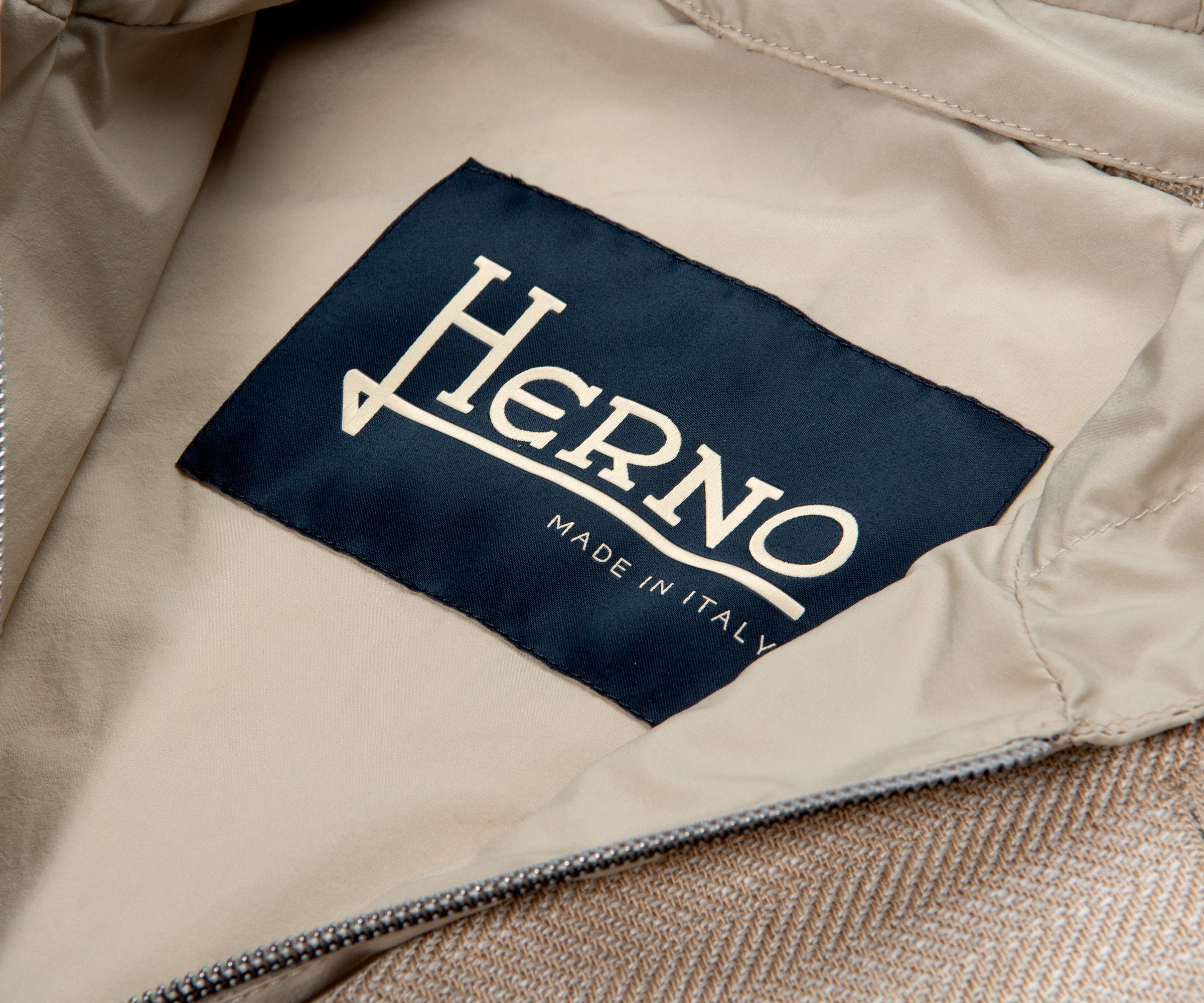 Herno Linen Blazer With Nylon Removable Hood Beige