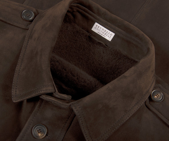 BRUNELLO CUCINELLI Suede Field Jacket Patch Pockets Brown