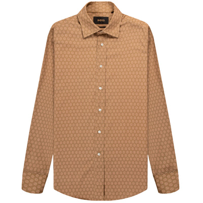 HUGO BOSS BOSS L-JIM-KENT Madallion Patterned Shirt Beige