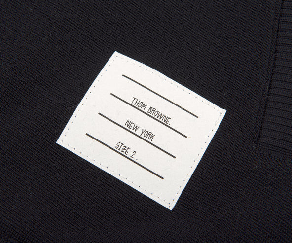 Thom Browne Funnel Neck Stripe Trim Wool Cardigan Navy