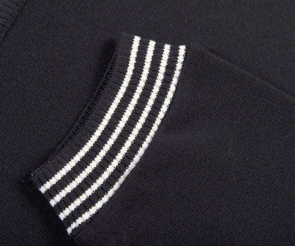 Thom Browne Funnel Neck Stripe Trim Wool Cardigan Navy
