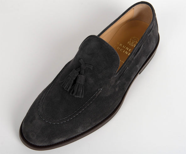 BRUNELLO CUCINELLI Suede Penny Loafers Dark Grey