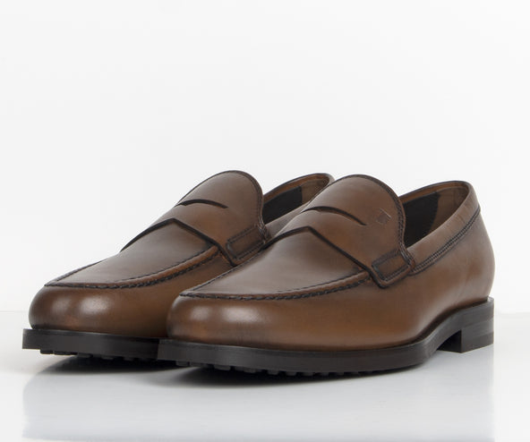 Tods Penny Rubber Sole Loafer Chocolate Brown