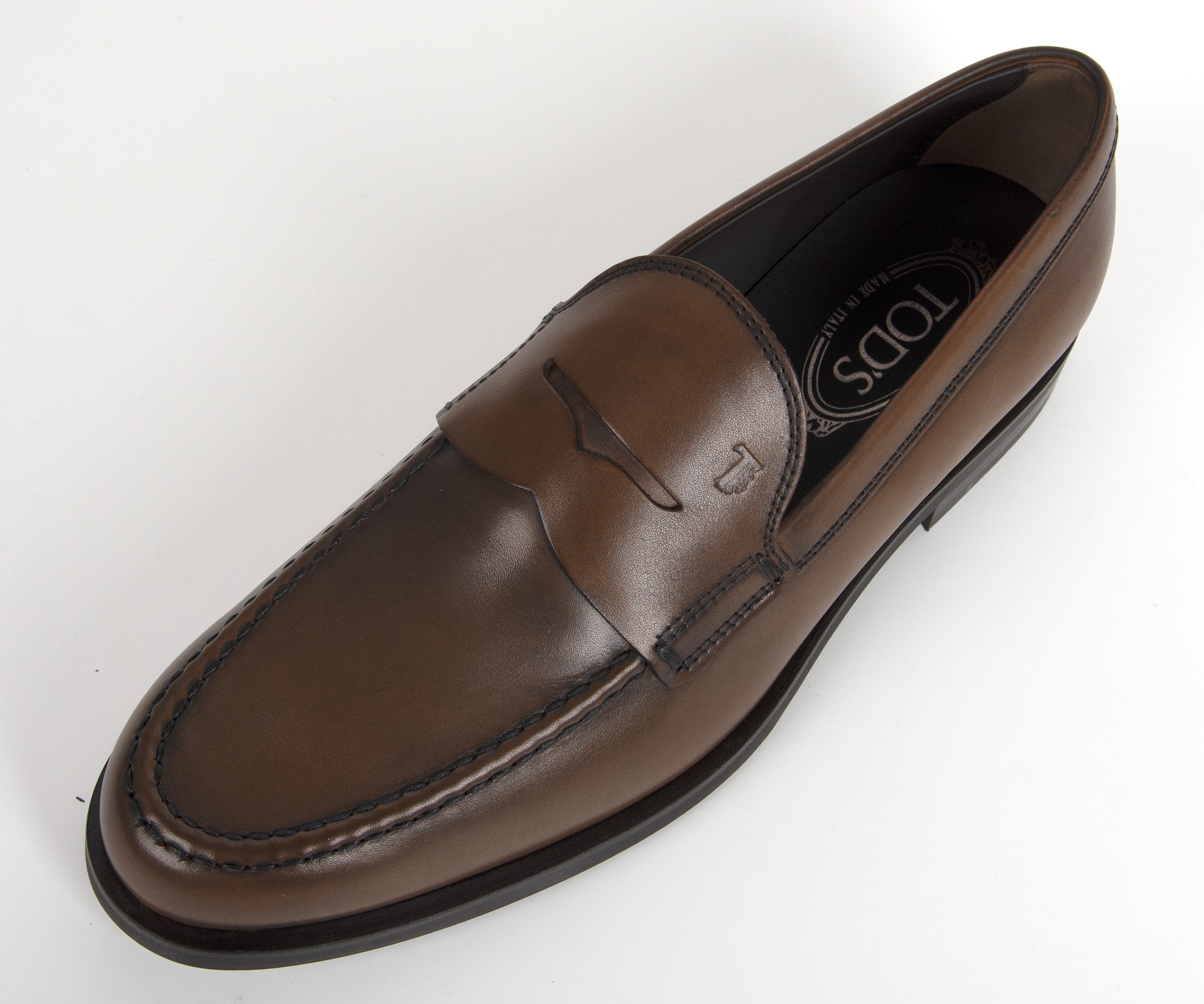 Tods Penny Rubber Sole Loafer Chocolate Brown