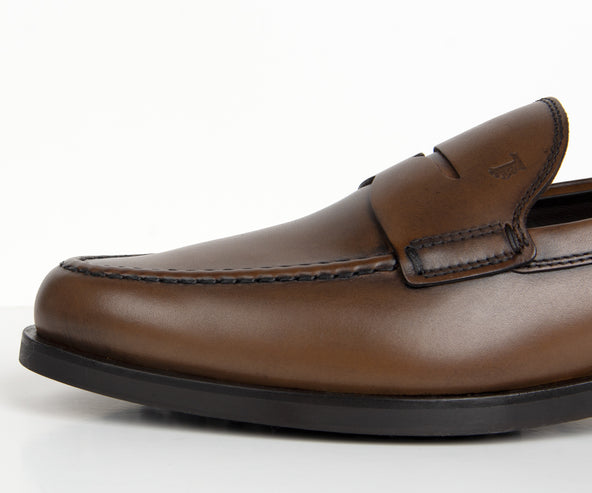 Tods Penny Rubber Sole Loafer Chocolate Brown
