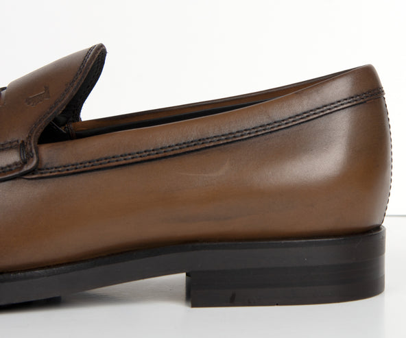 Tods Penny Rubber Sole Loafer Chocolate Brown