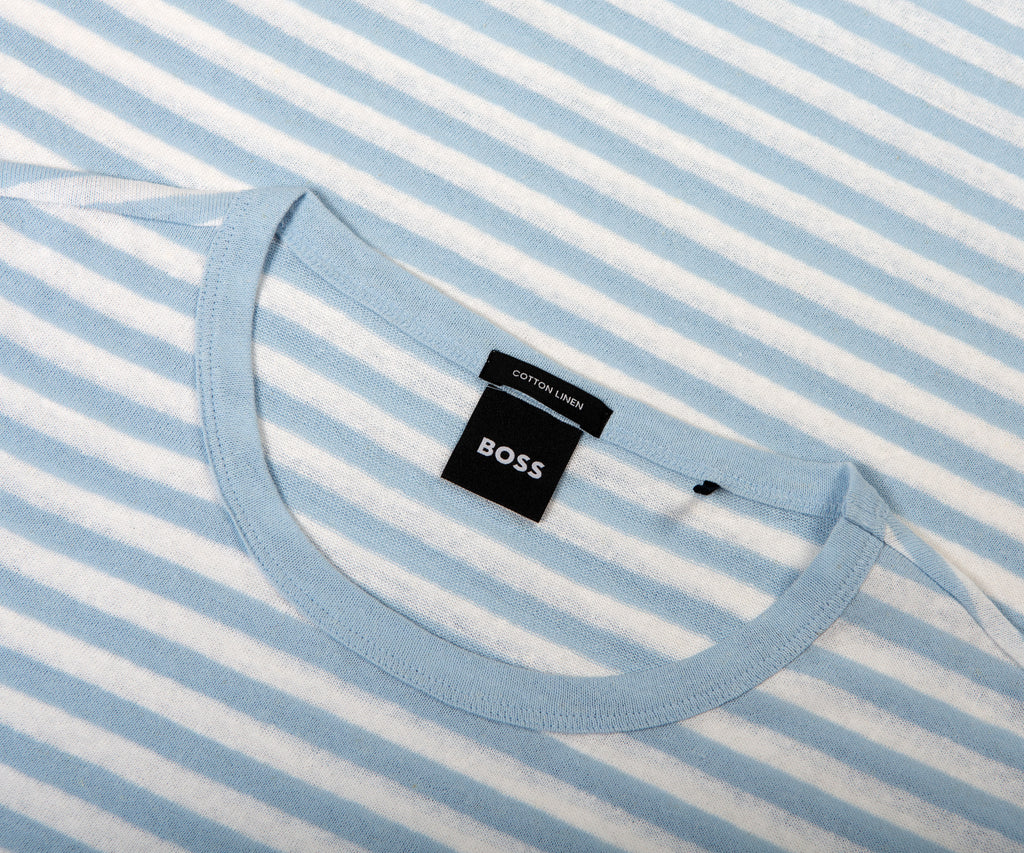 HUGO BOSS Tiburt Striped Linen T-Shirt Sky Blue/White