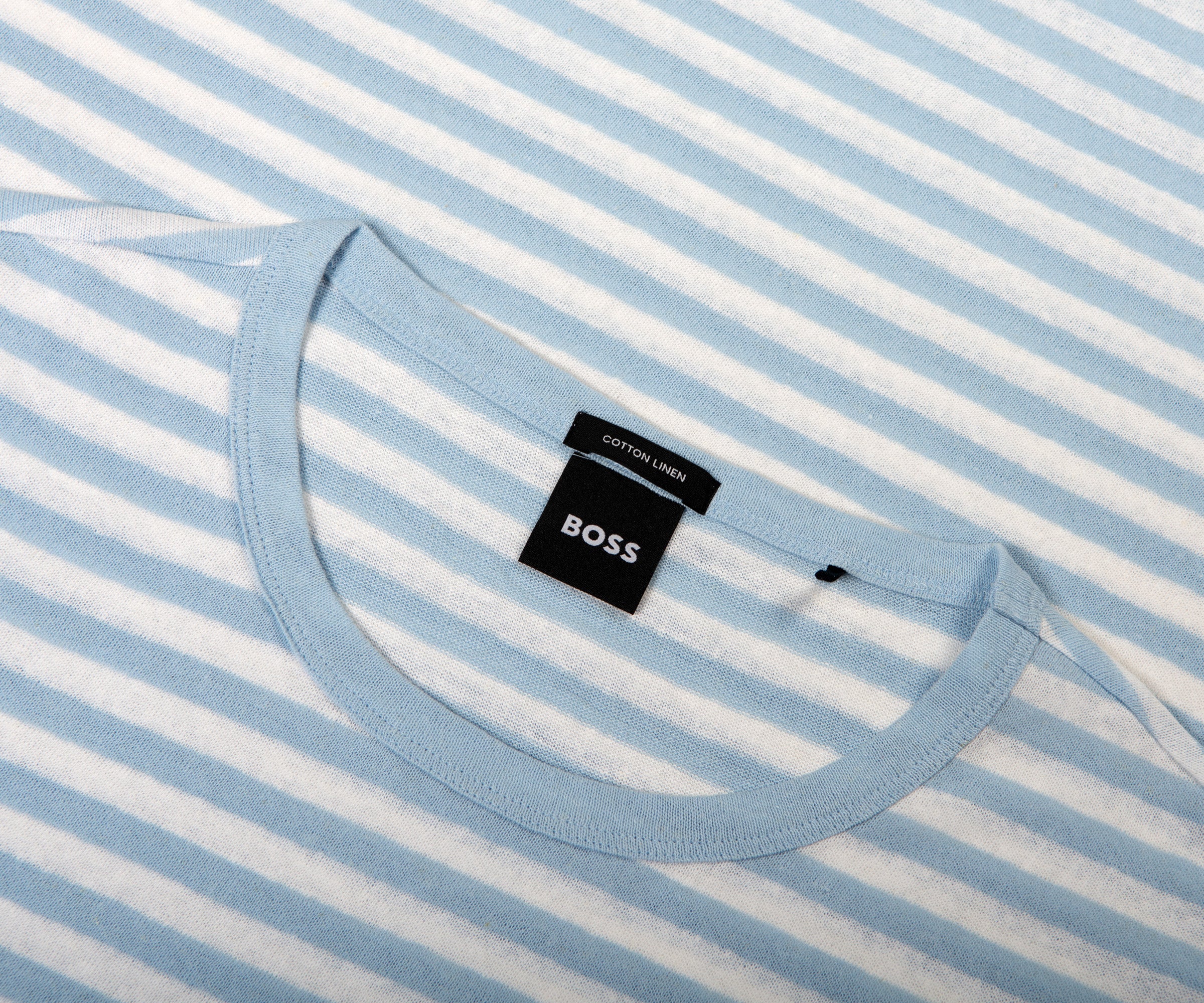 HUGO BOSS Tiburt Striped Linen T-Shirt Sky Blue/White