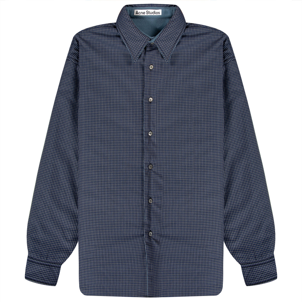 Acne Studios Check Reversible Fleece Jacket Dark Blue