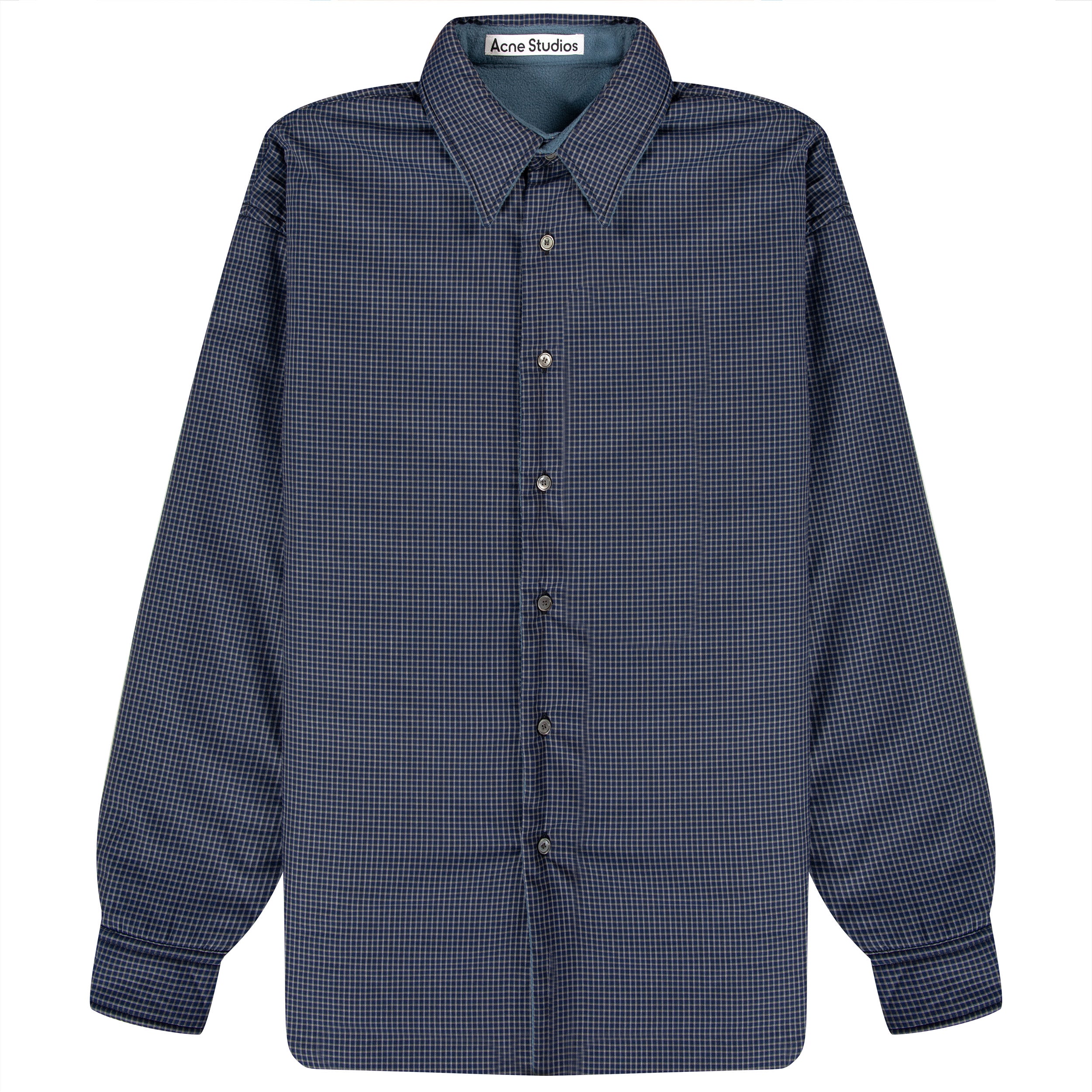 Acne Studios Check Reversible Fleece Jacket Dark Blue