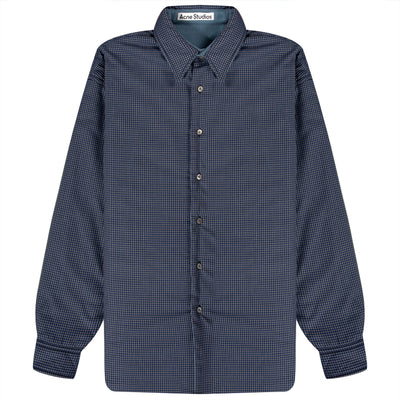 Acne Studios Check Reversible Fleece Jacket Dark Blue