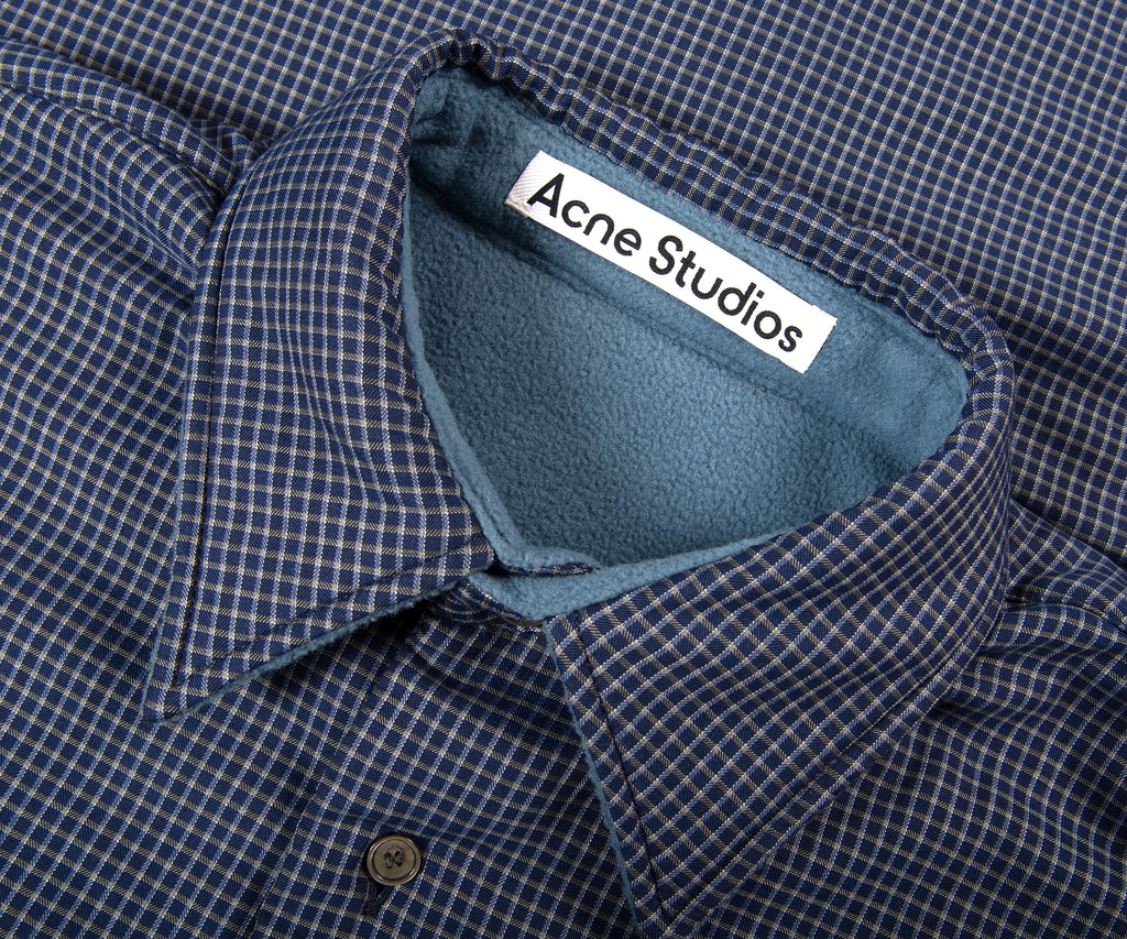 Acne Studios Check Reversible Fleece Jacket Dark Blue