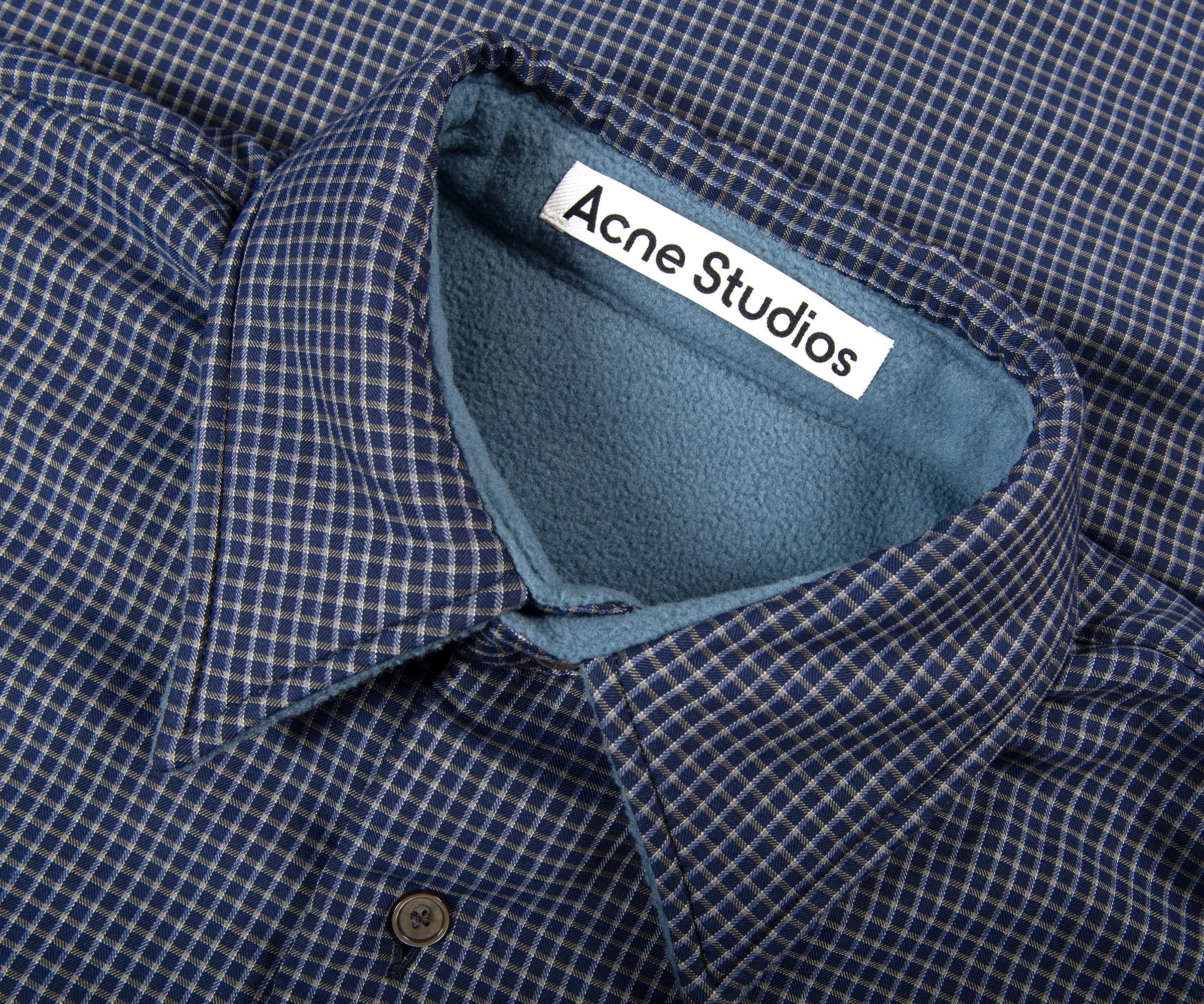 Acne Studios Check Reversible Fleece Jacket Dark Blue