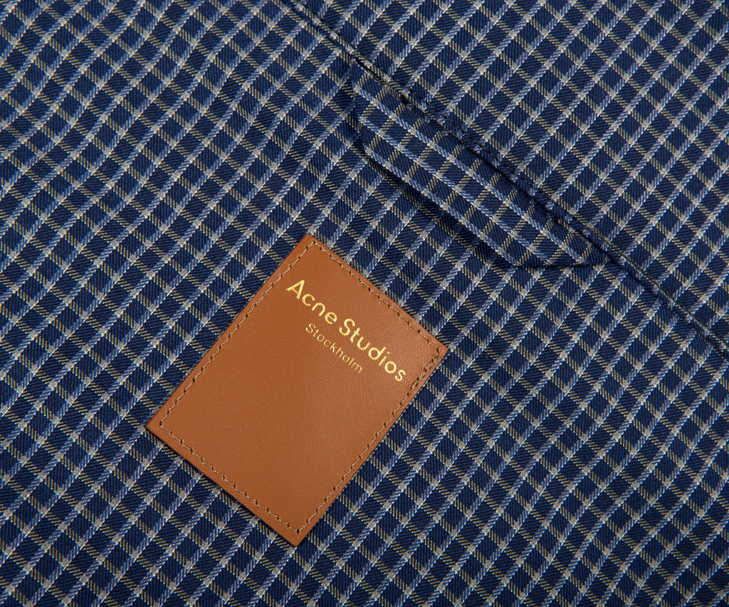 Acne Studios Check Reversible Fleece Jacket Dark Blue