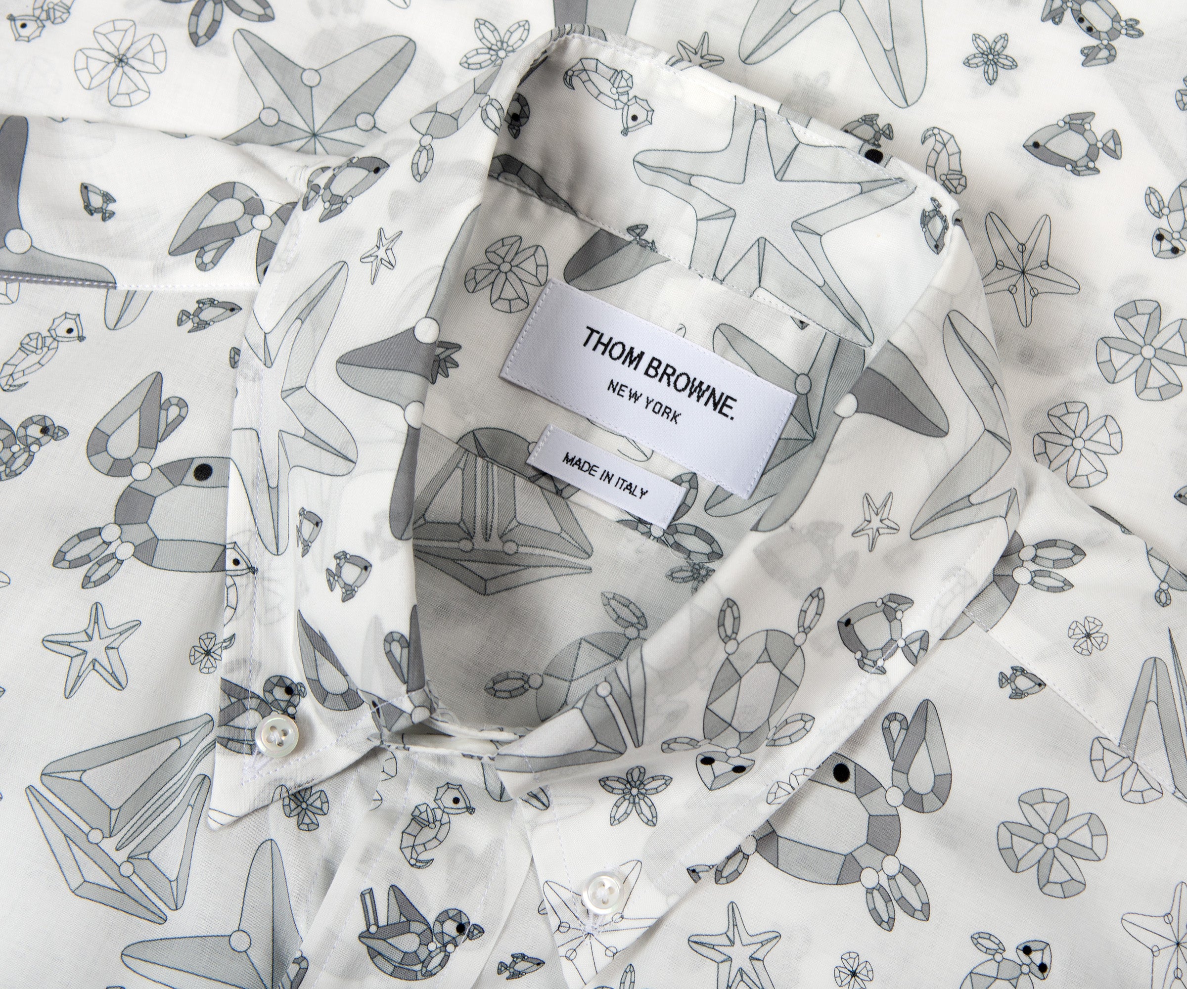 Thom Browne All Over Sealife Gem Printed Shirt White/ Grey