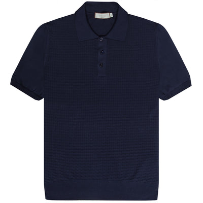 Canali Textured Knitted Polo Navy