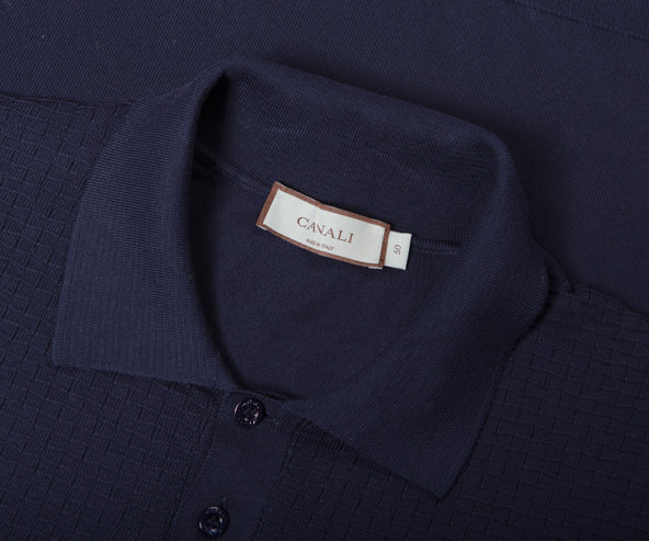 Canali Textured Knitted Polo Navy