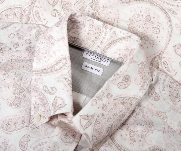 BRUNELLO CUCINELLI Paisley Linen Shirt Pink