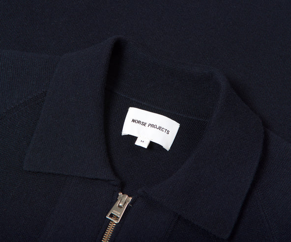 Norse Projects Bjarne Merino Full Zip Knitted Overshirt Navy