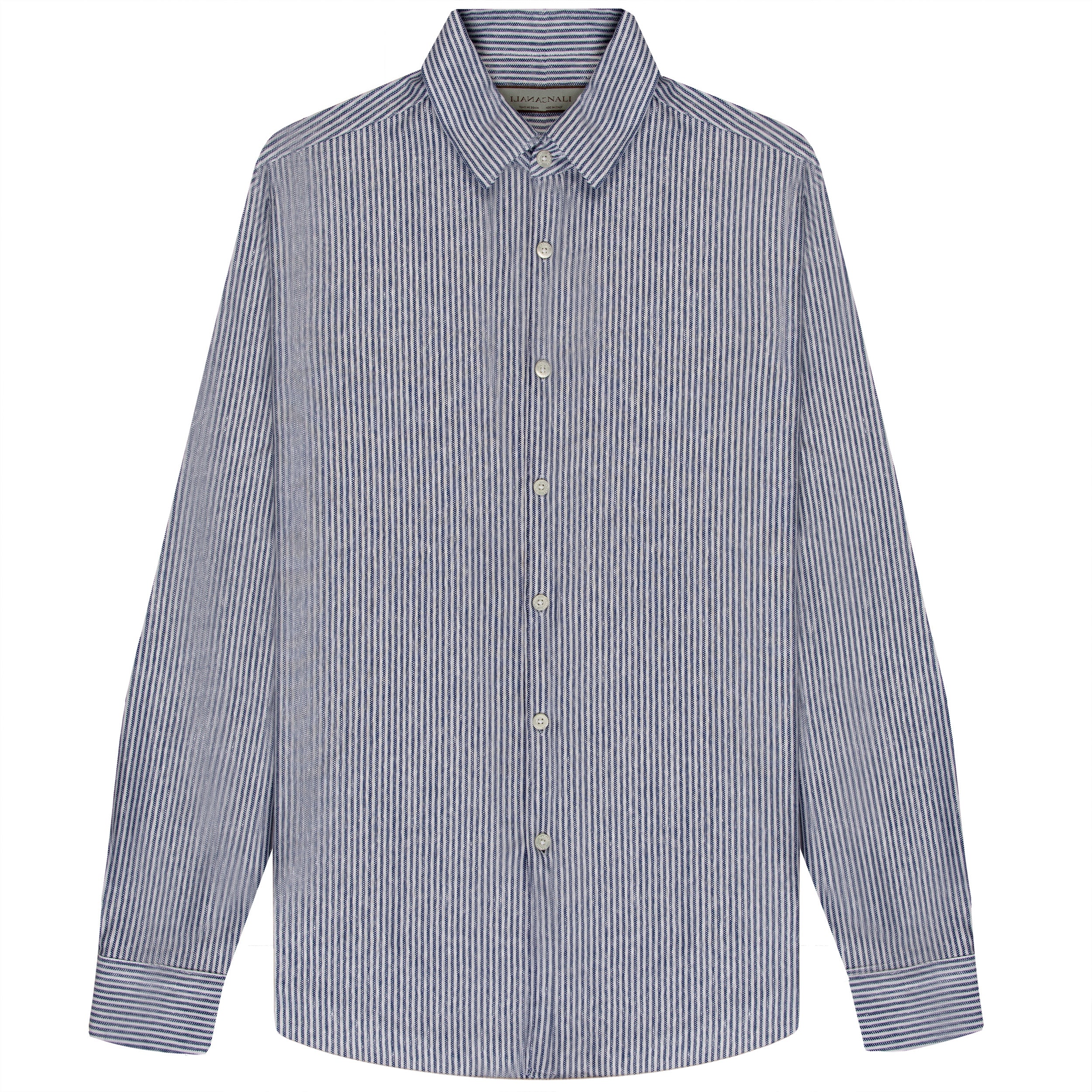 Canali Textured Stripe Slim Fit Shirt Navy/White