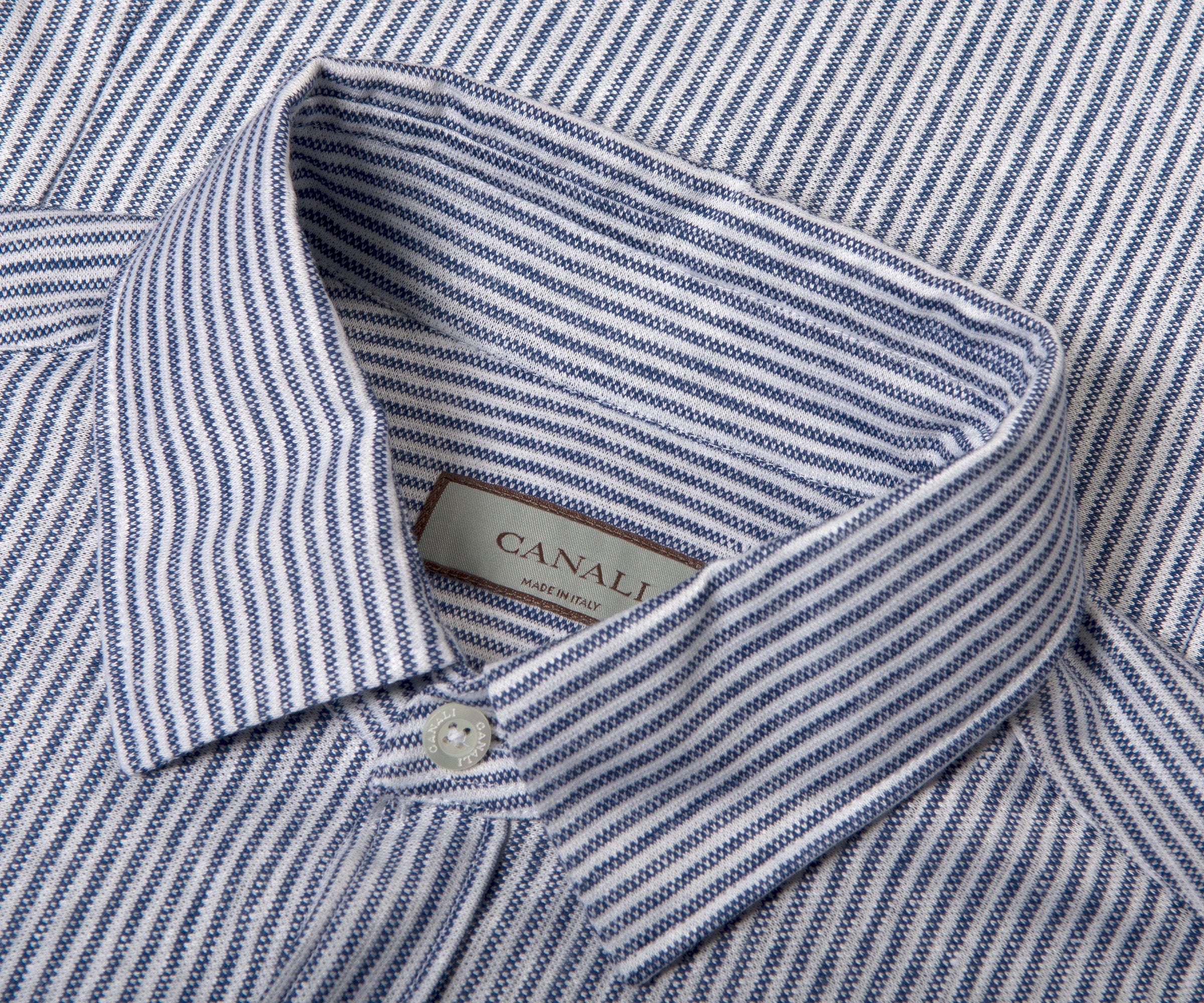 Canali Textured Stripe Slim Fit Shirt Navy/White